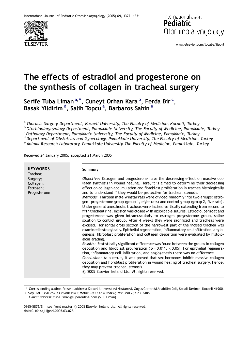 The effects of estradiol and progesterone on the synthesis of collagen in tracheal surgery