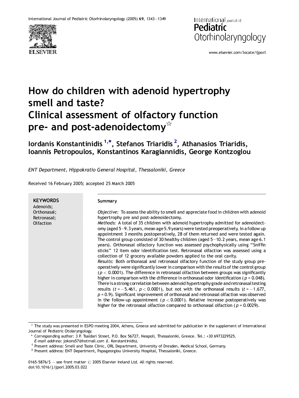 How do children with adenoid hypertrophy smell and taste?