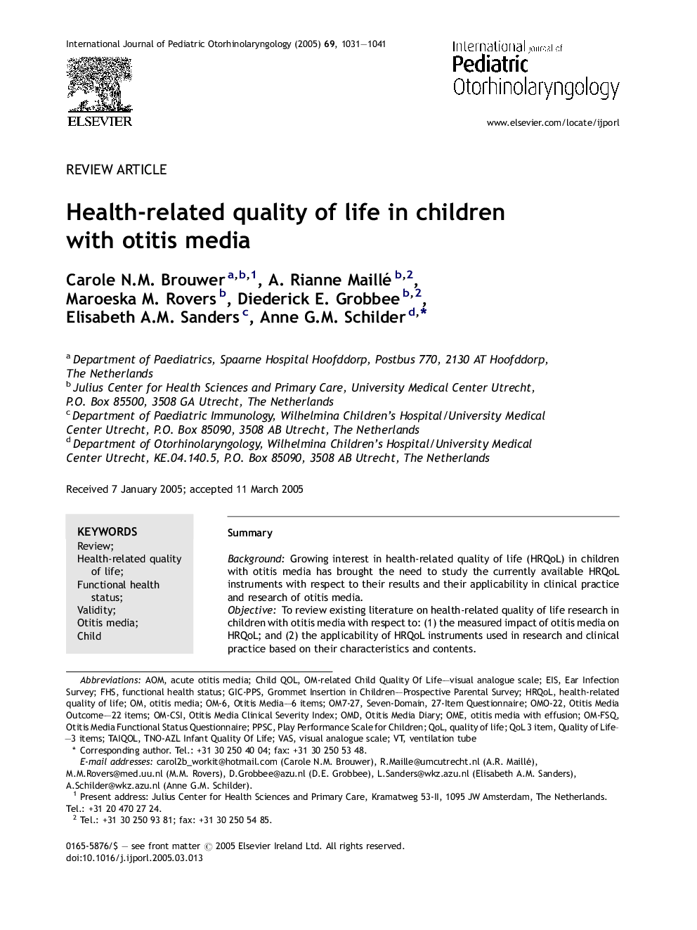 Health-related quality of life in children with otitis media