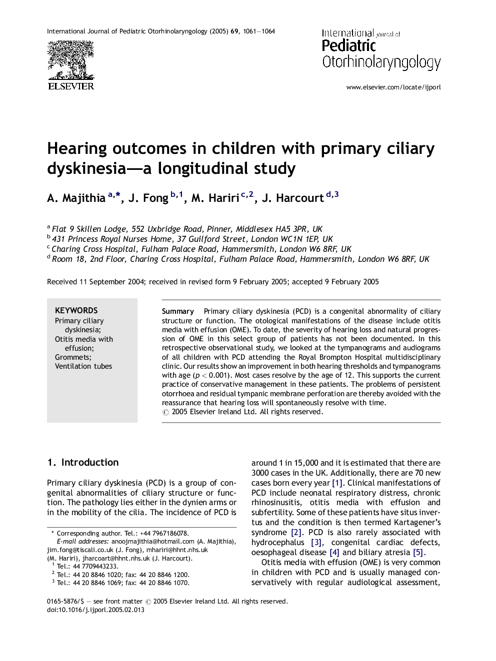 Hearing outcomes in children with primary ciliary dyskinesia-a longitudinal study