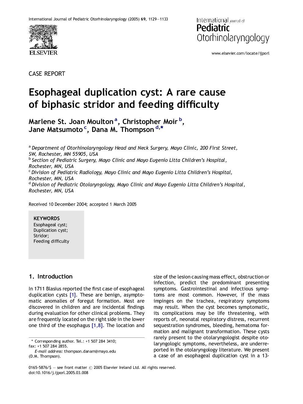 Esophageal duplication cyst: A rare cause of biphasic stridor and feeding difficulty