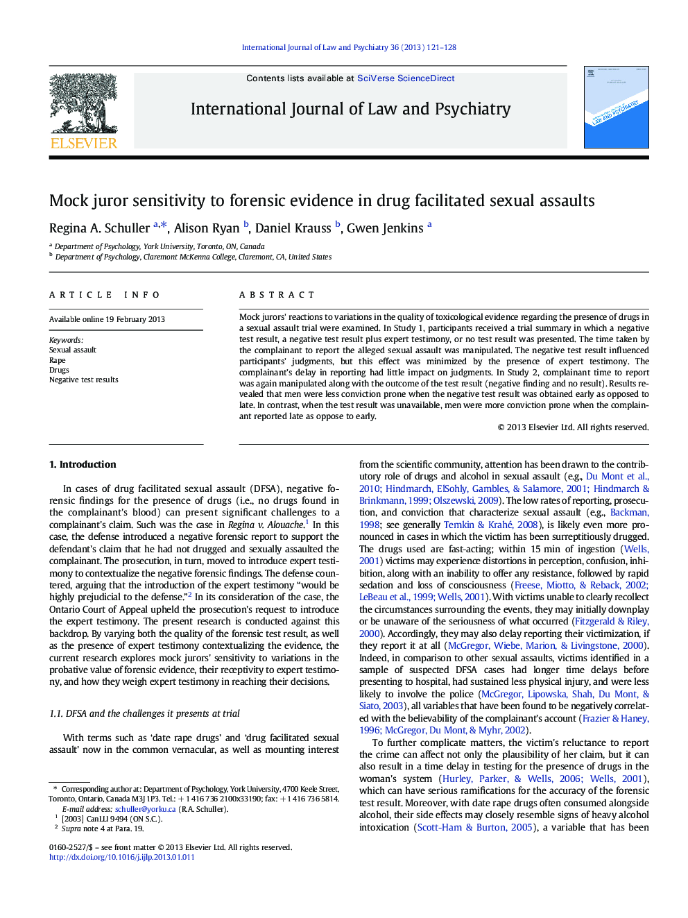 Mock juror sensitivity to forensic evidence in drug facilitated sexual assaults