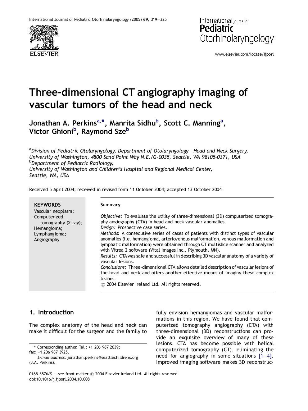 Three-dimensional CT angiography imaging of vascular tumors of the head and neck
