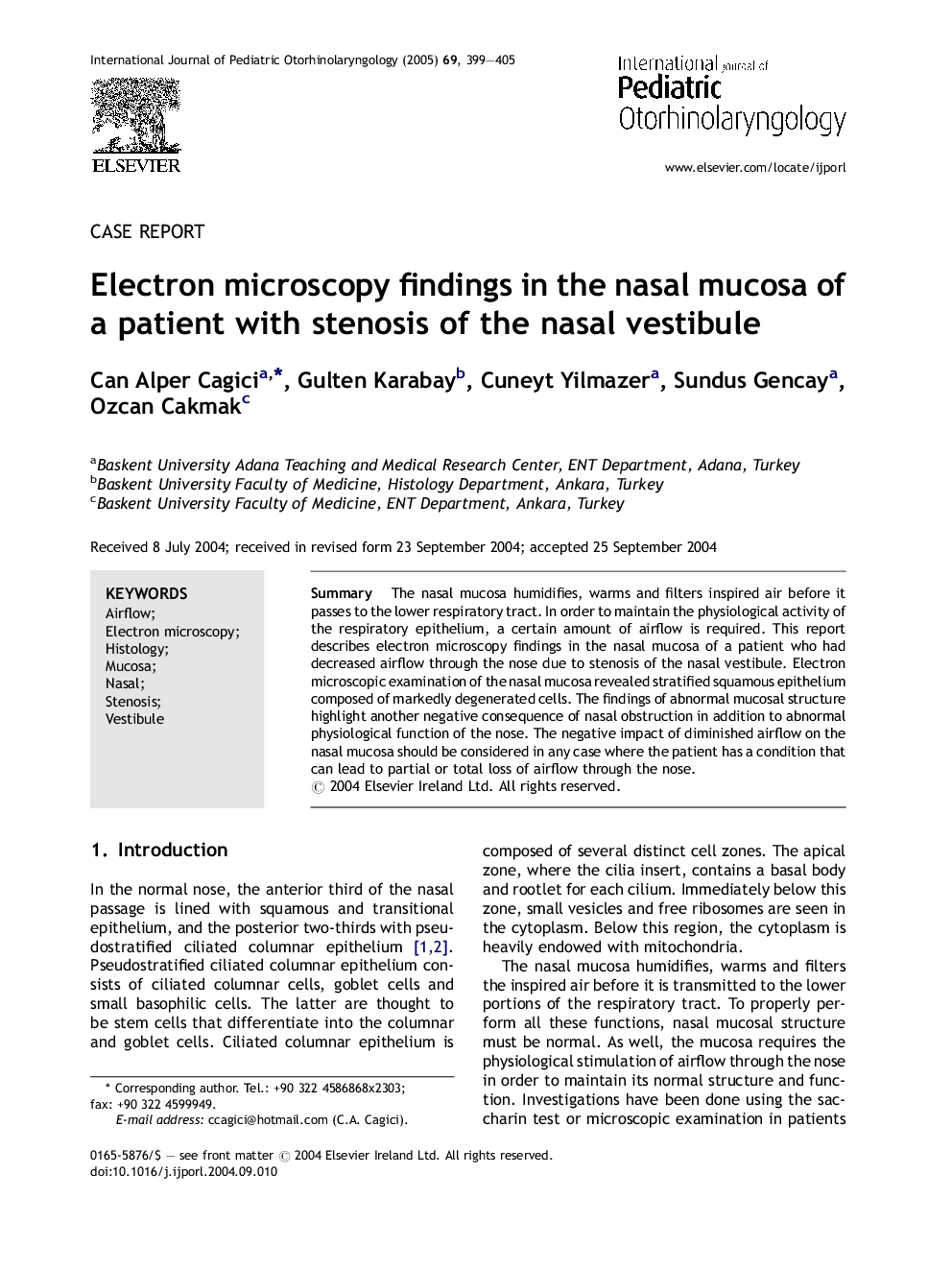 Electron microscopy findings in the nasal mucosa of a patient with stenosis of the nasal vestibule