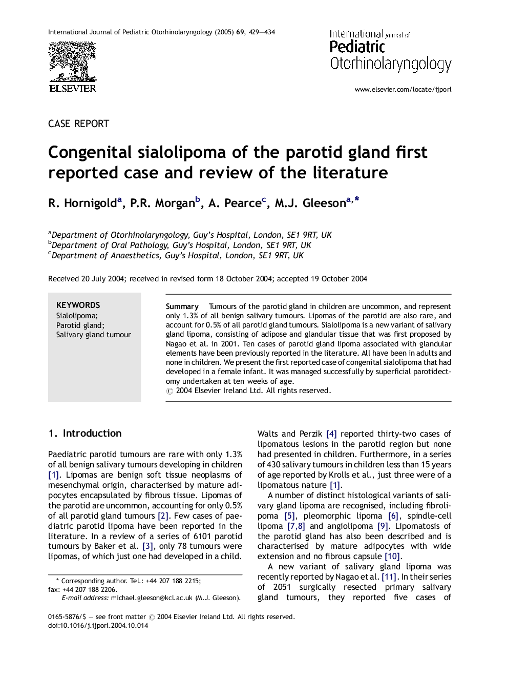 Congenital sialolipoma of the parotid gland first reported case and review of the literature