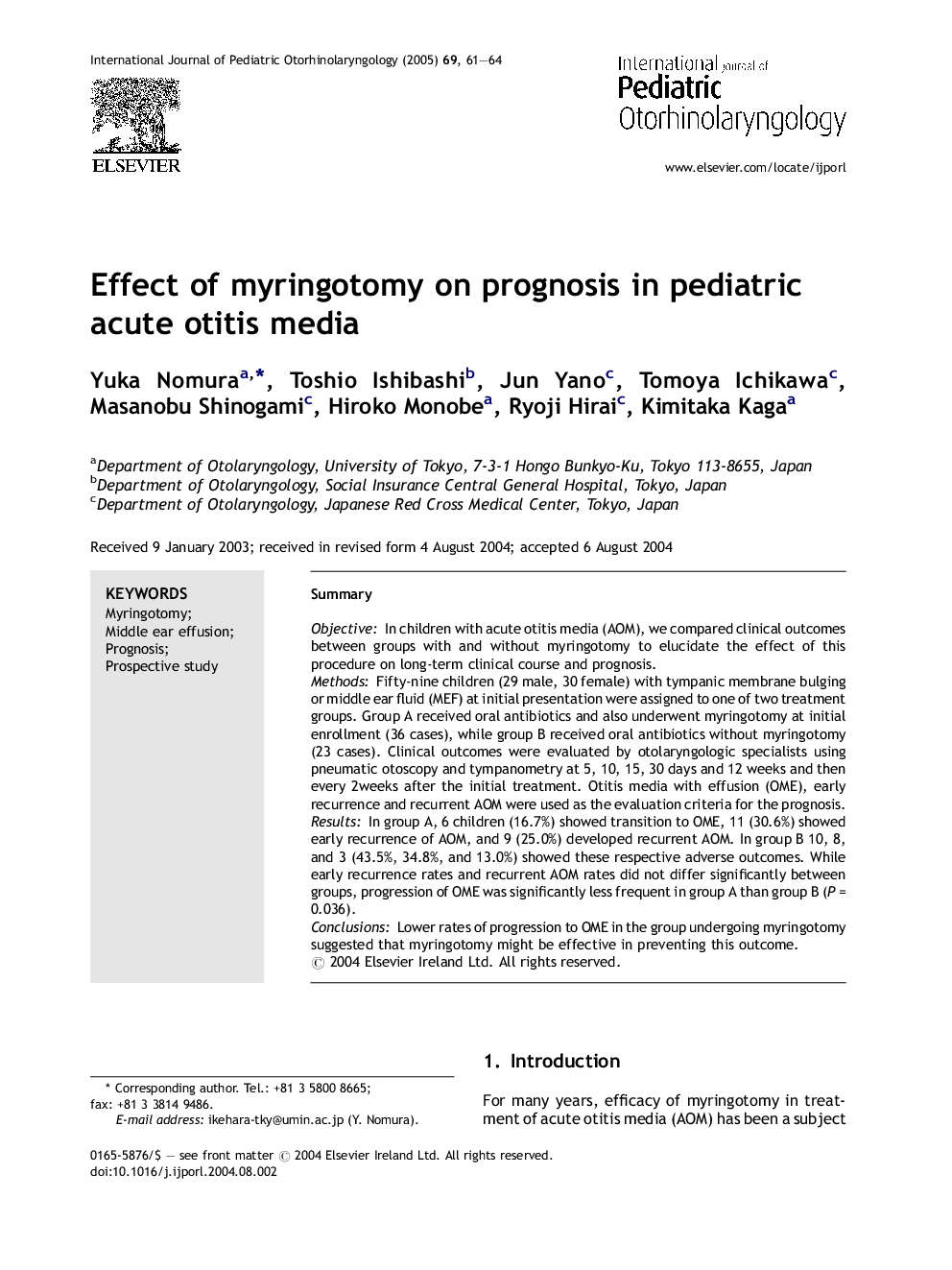 Effect of myringotomy on prognosis in pediatric acute otitis media