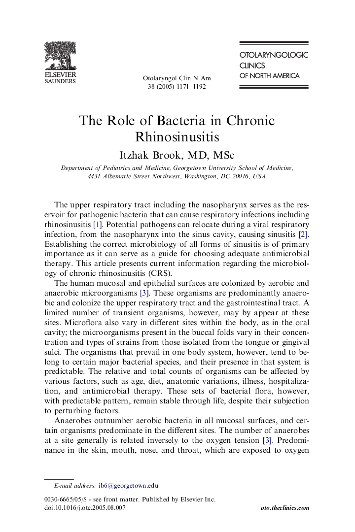 The Role of Bacteria in Chronic Rhinosinusitis