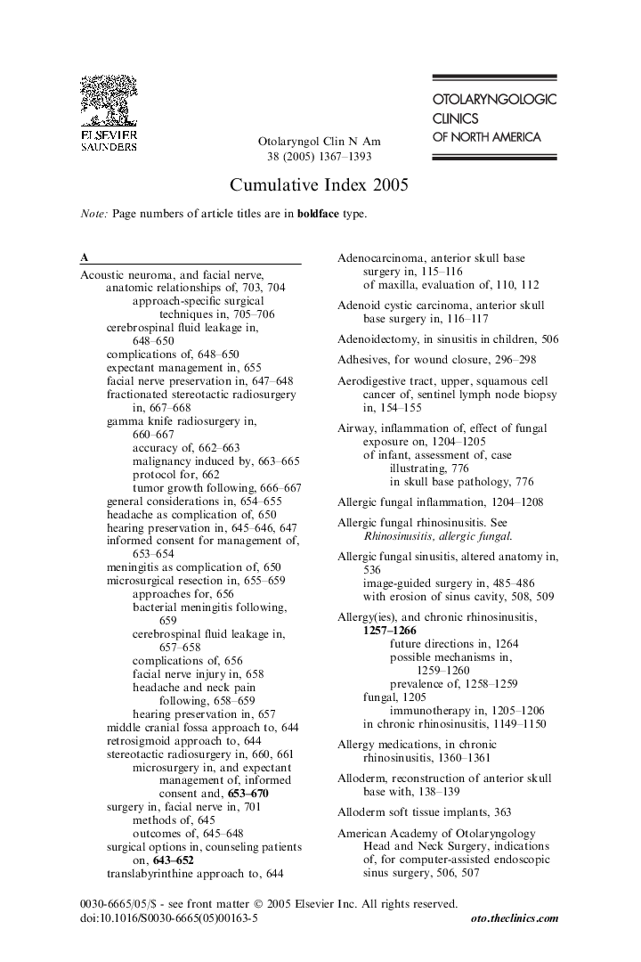 Cumulative Index 2005