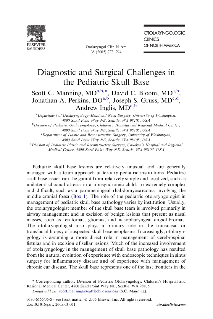 Diagnostic and Surgical Challenges in the Pediatric Skull Base