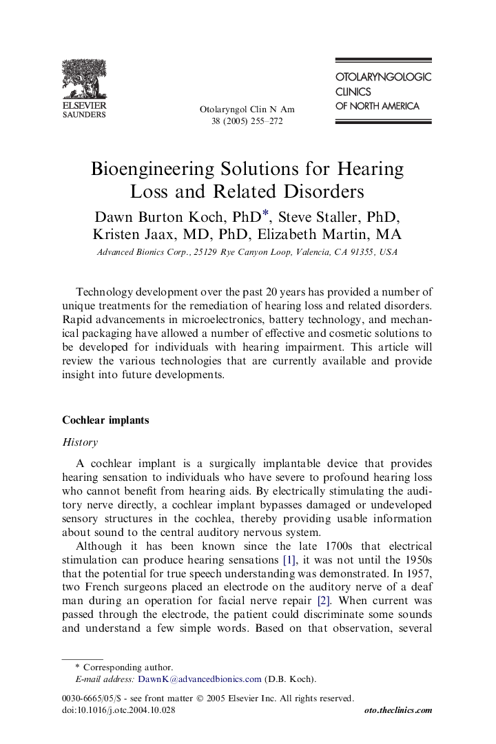 Bioengineering Solutions for Hearing Loss and Related Disorders