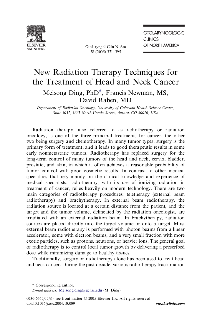 New Radiation Therapy Techniques for the Treatment of Head and Neck Cancer