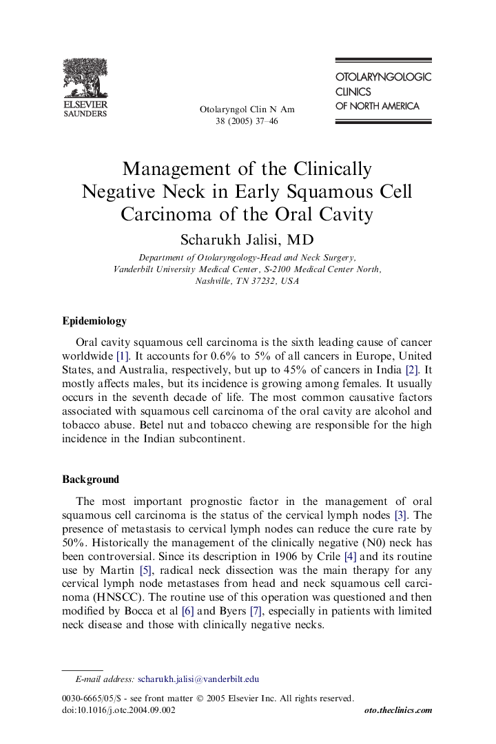 Management of the clinically negative neck in early squamous cell carcinoma of the oral cavity