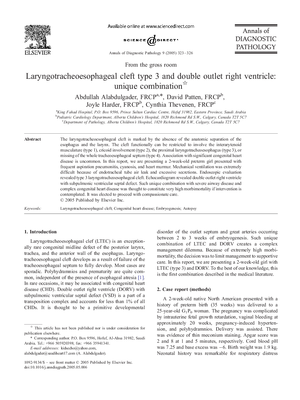 Laryngotracheoesophageal cleft type 3 and double outlet right ventricle: unique combination