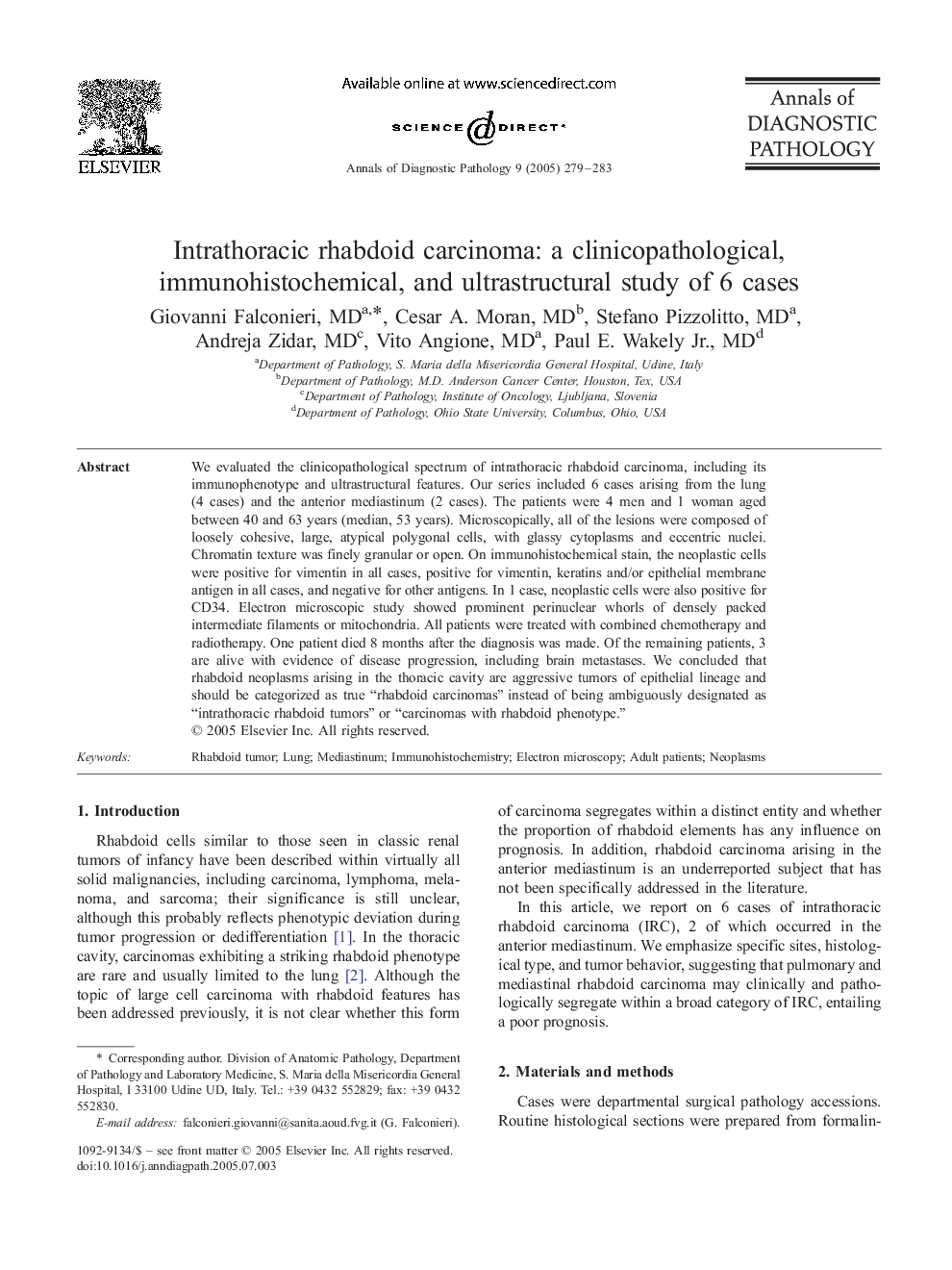 Intrathoracic rhabdoid carcinoma: a clinicopathological, immunohistochemical, and ultrastructural study of 6 cases