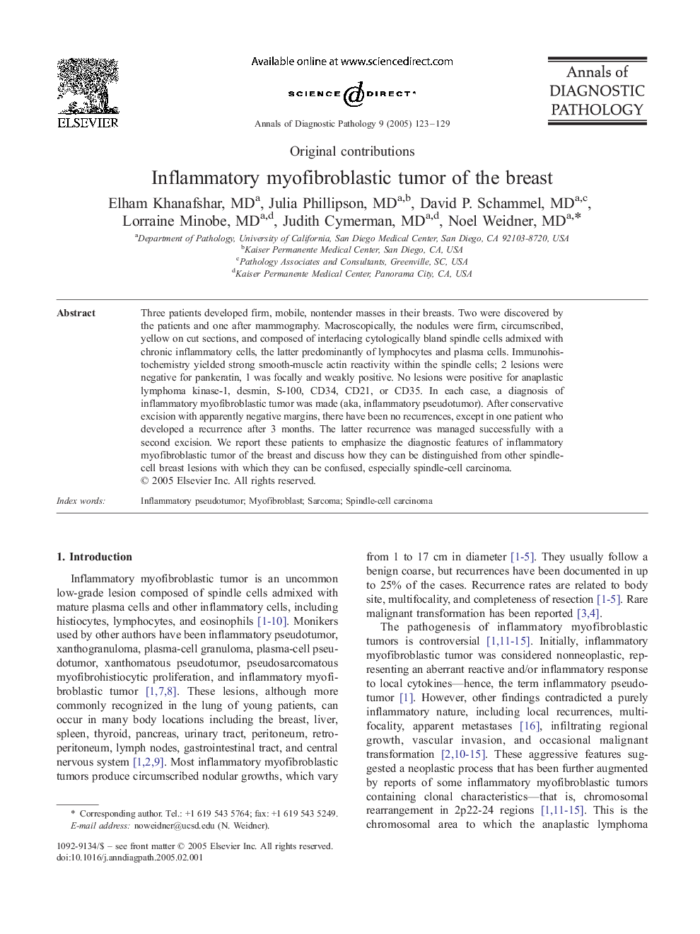 Inflammatory myofibroblastic tumor of the breast