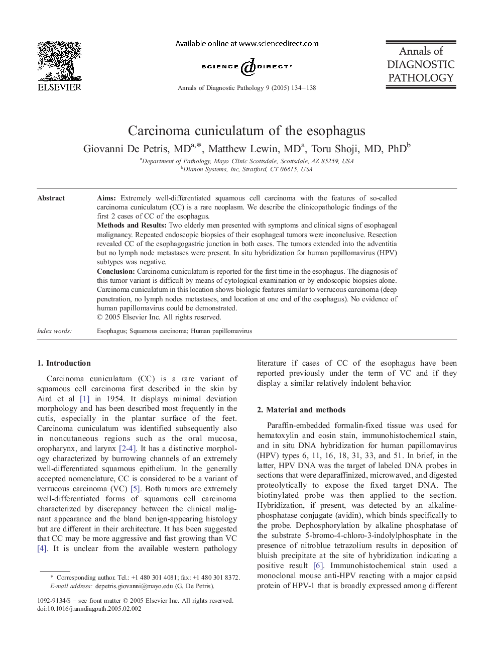 Carcinoma cuniculatum of the esophagus