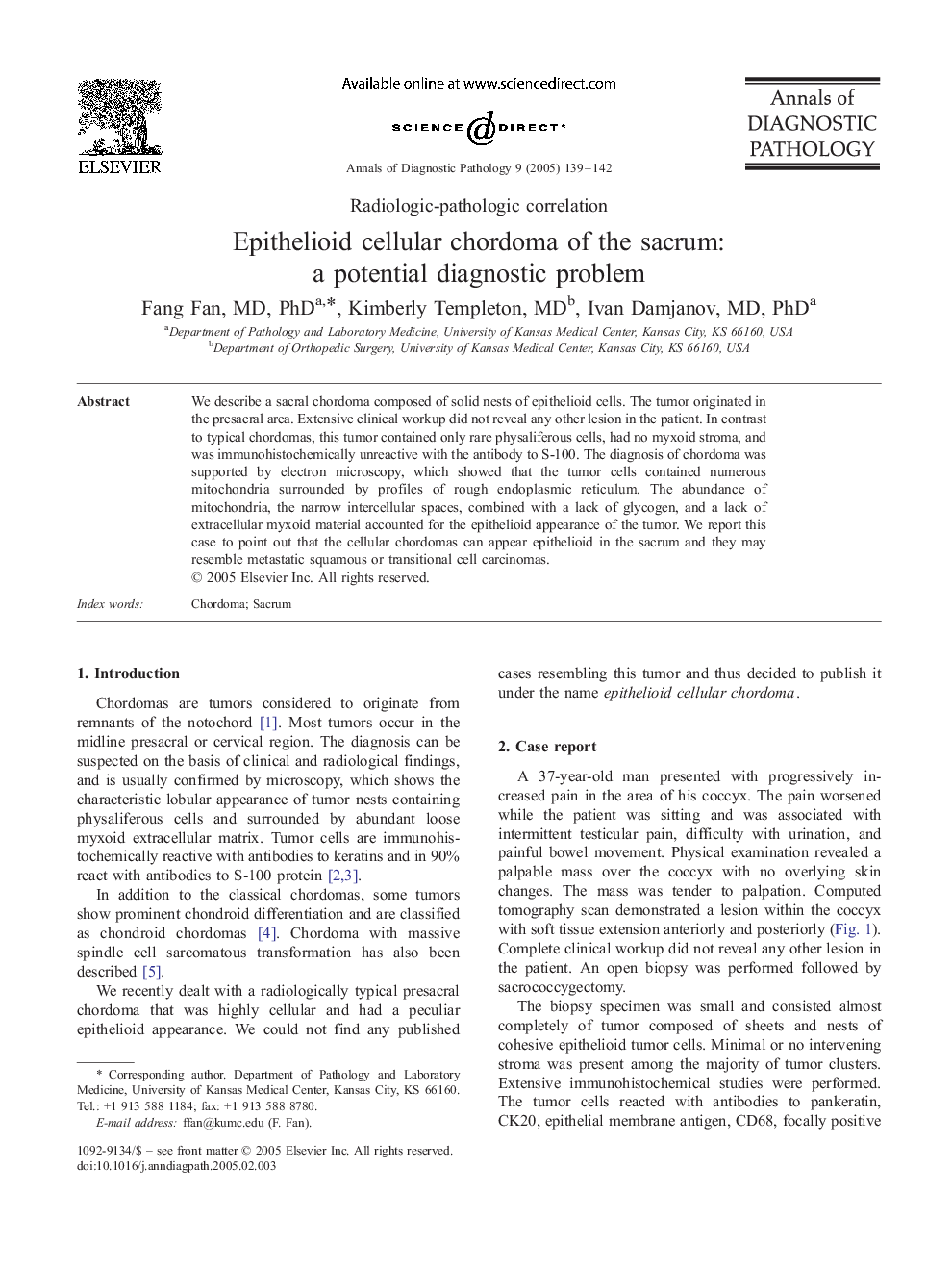 Epithelioid cellular chordoma of the sacrum: a potential diagnostic problem