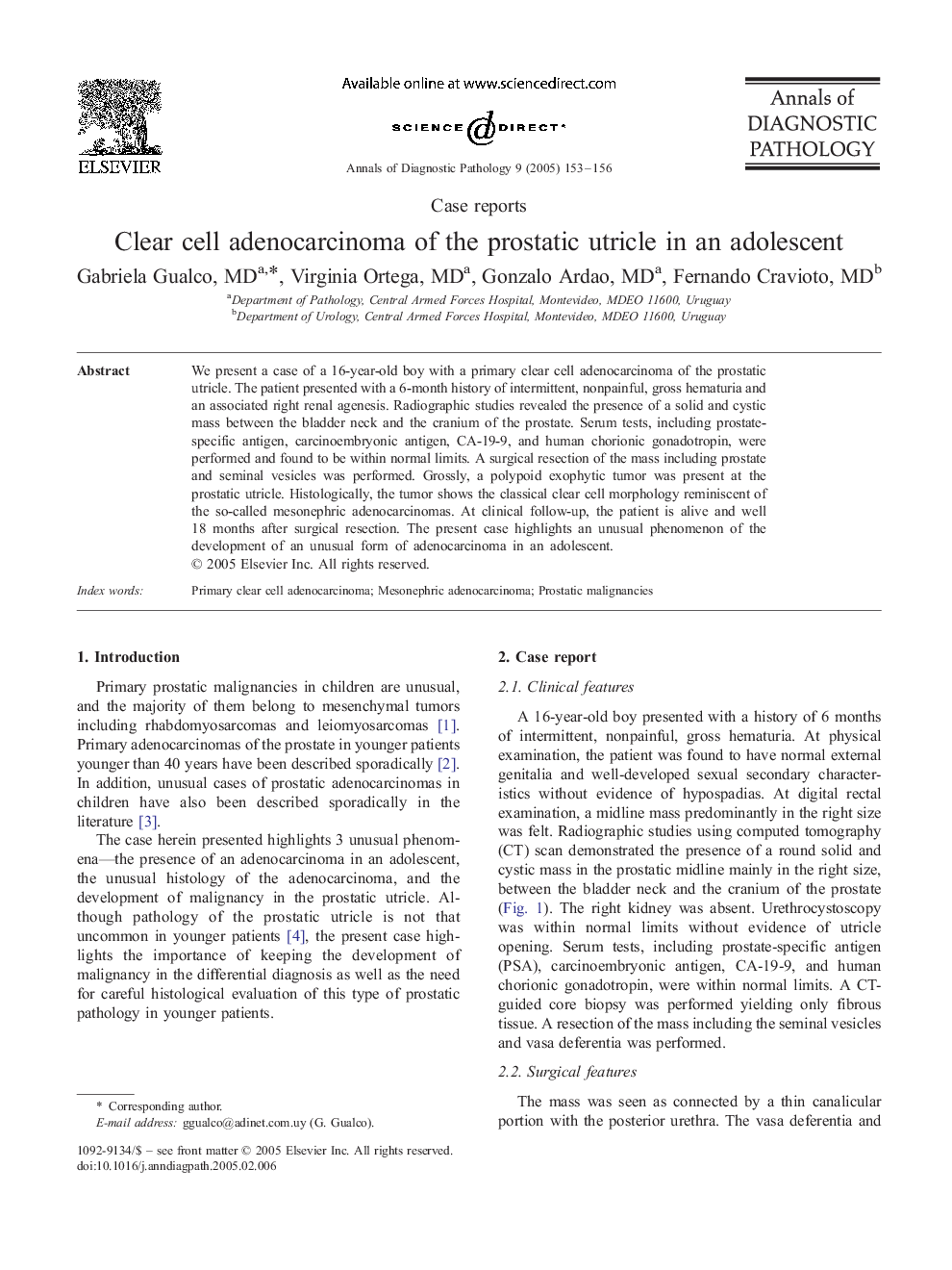 Clear cell adenocarcinoma of the prostatic utricle in an adolescent