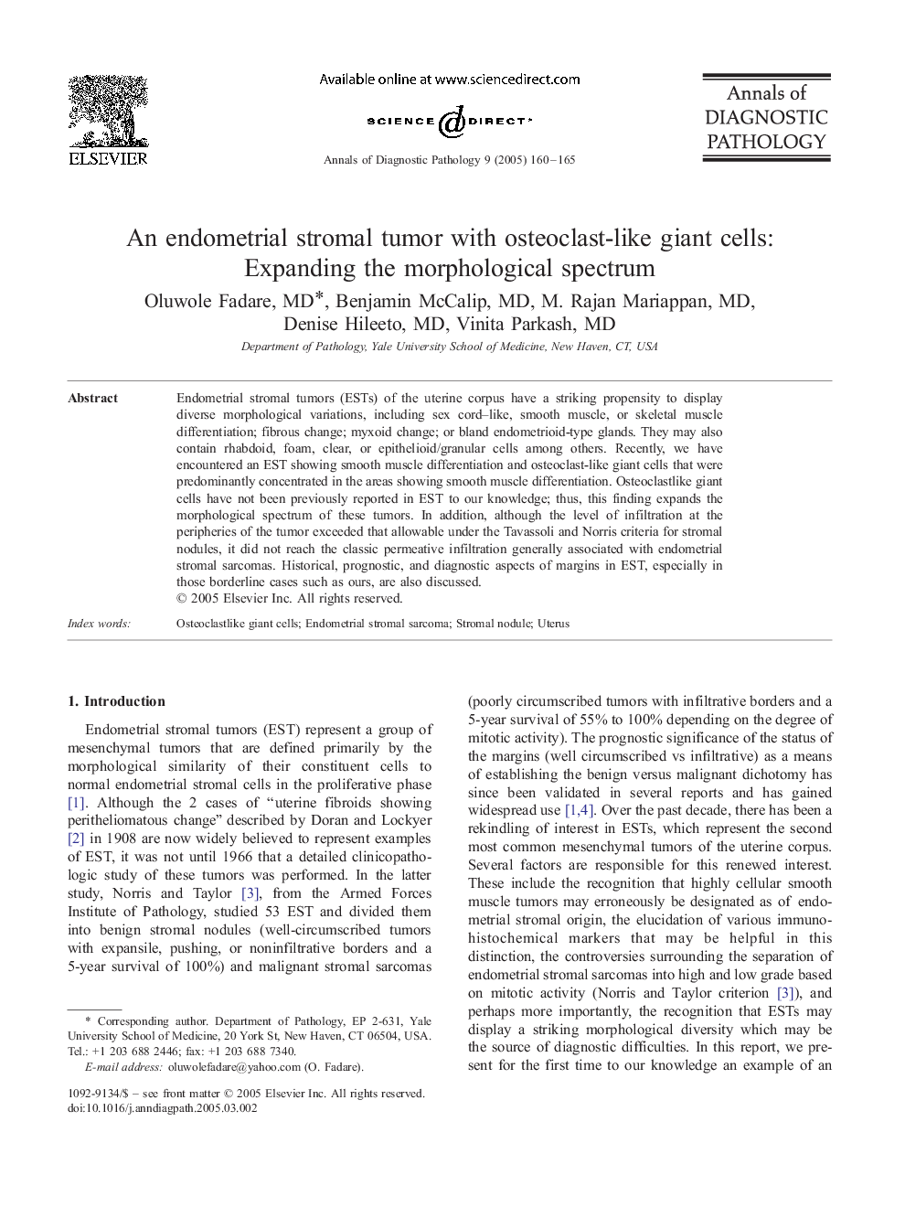 An endometrial stromal tumor with osteoclast-like giant cells