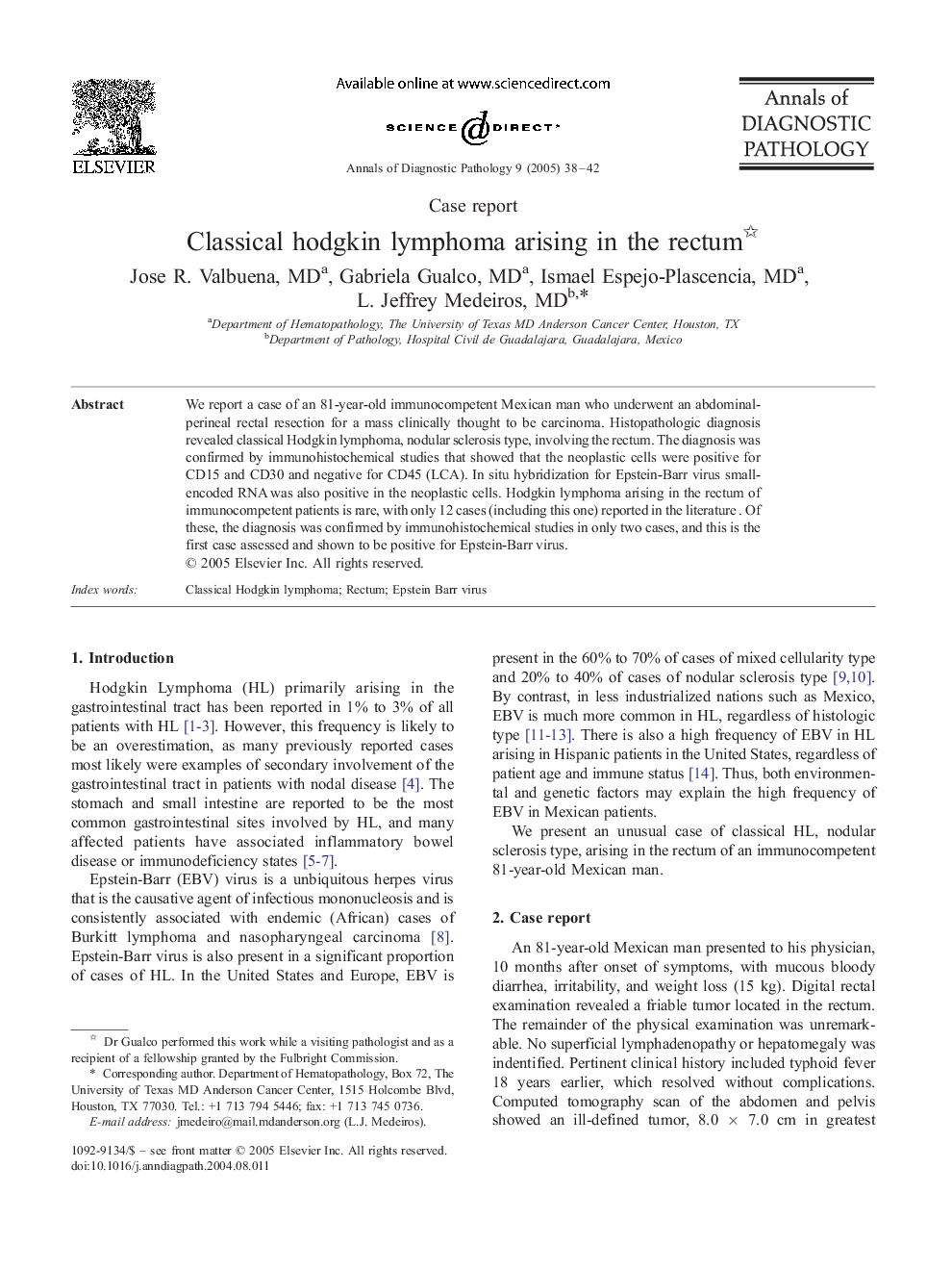 Classical hodgkin lymphoma arising in the rectum