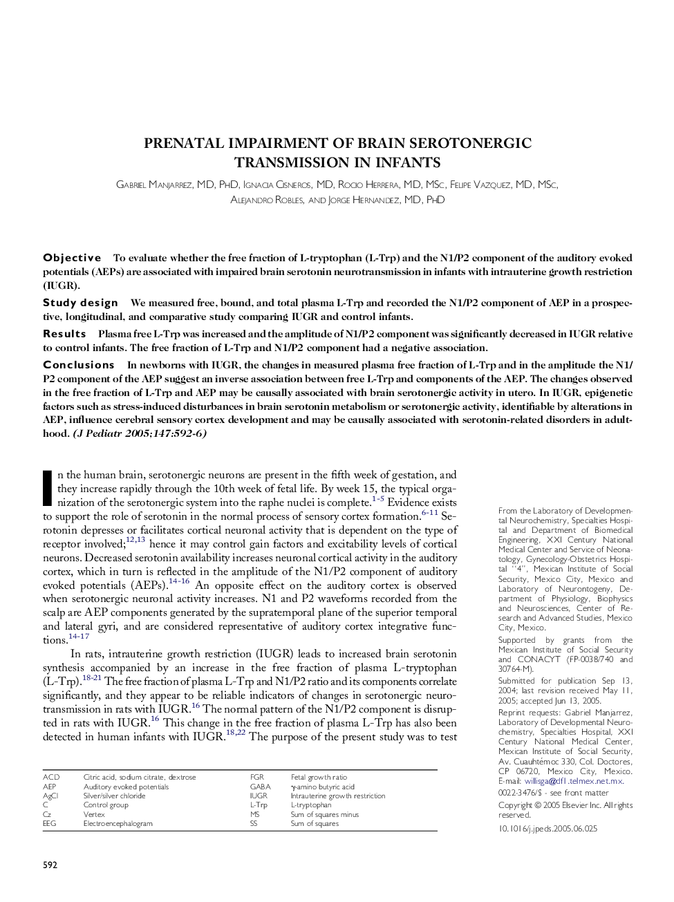 Prenatal Impairment of Brain Serotonergic Transmission in Infants