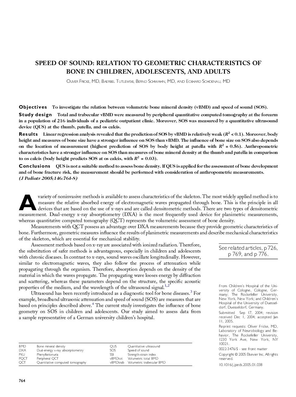 Speed of Sound: Relation to Geometric Characteristics of Bone in Children, Adolescents, and Adults