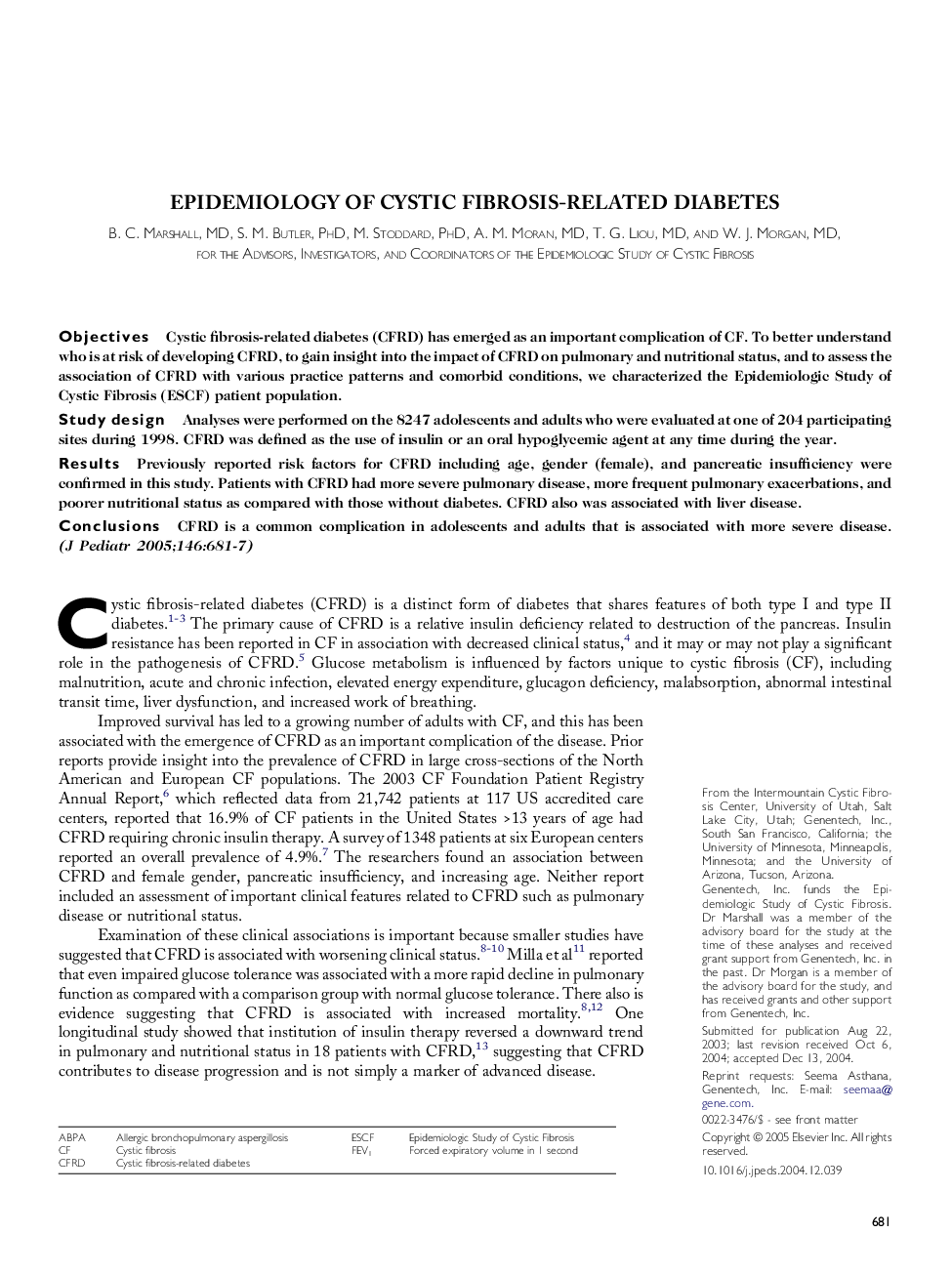 Epidemiology of cystic fibrosis-related diabetes