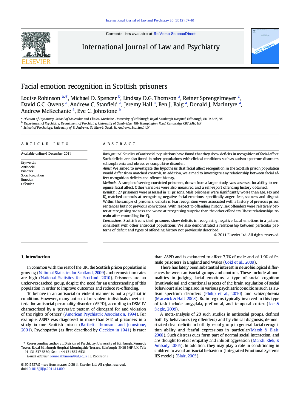 Facial emotion recognition in Scottish prisoners