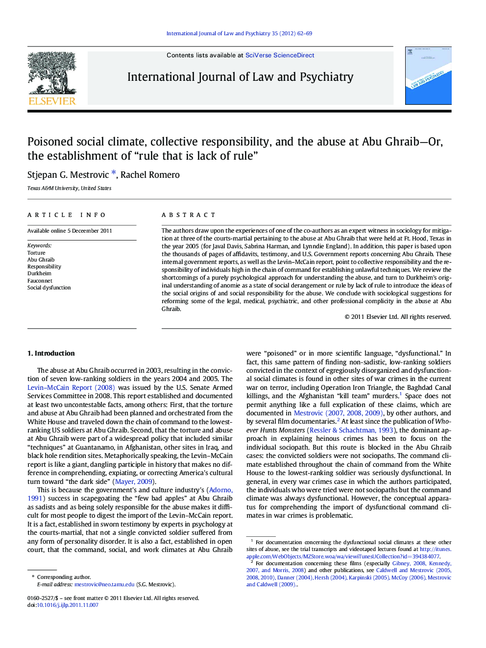 Poisoned social climate, collective responsibility, and the abuse at Abu Ghraib—Or, the establishment of “rule that is lack of rule”