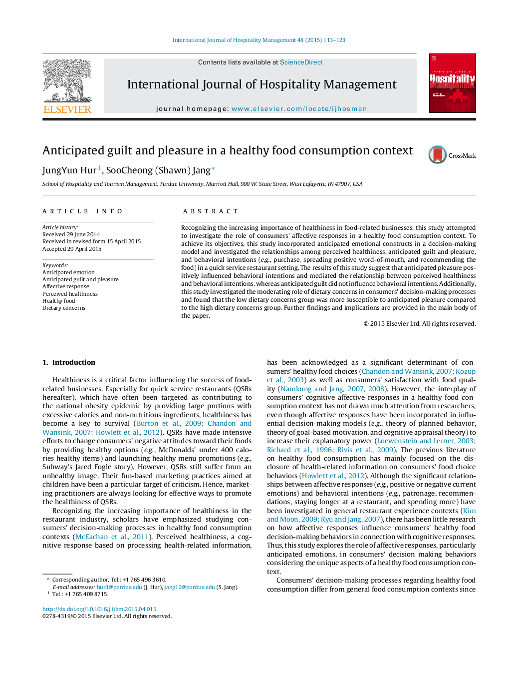 Anticipated guilt and pleasure in a healthy food consumption context