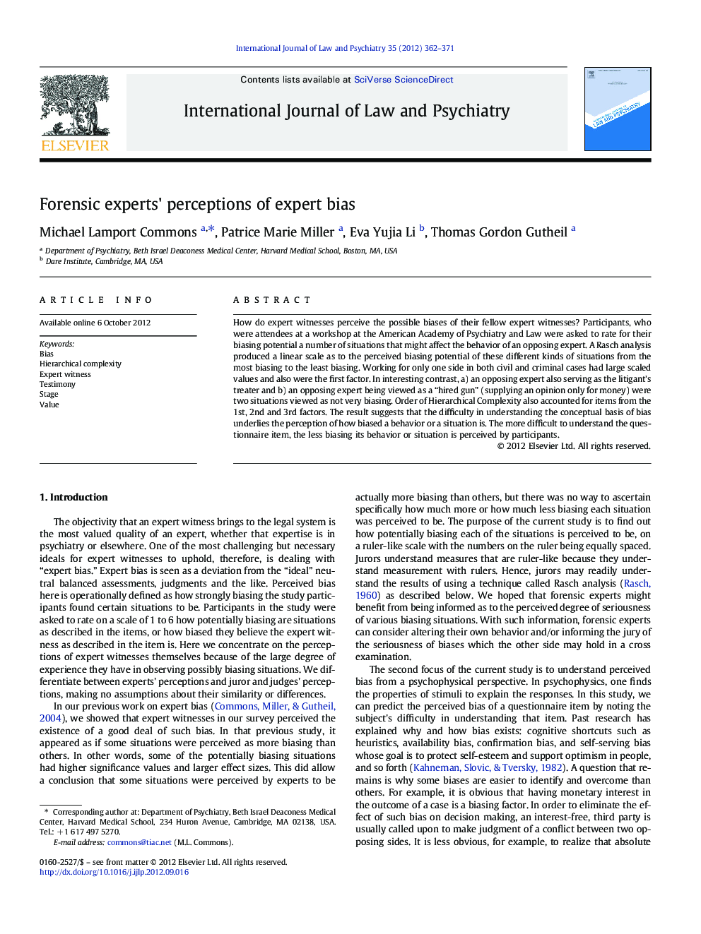 Forensic experts' perceptions of expert bias