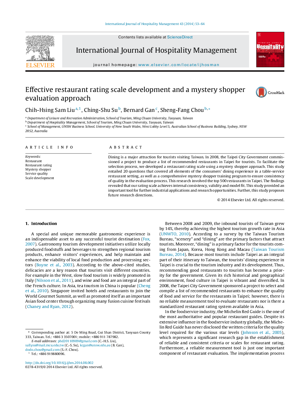 Effective restaurant rating scale development and a mystery shopper evaluation approach