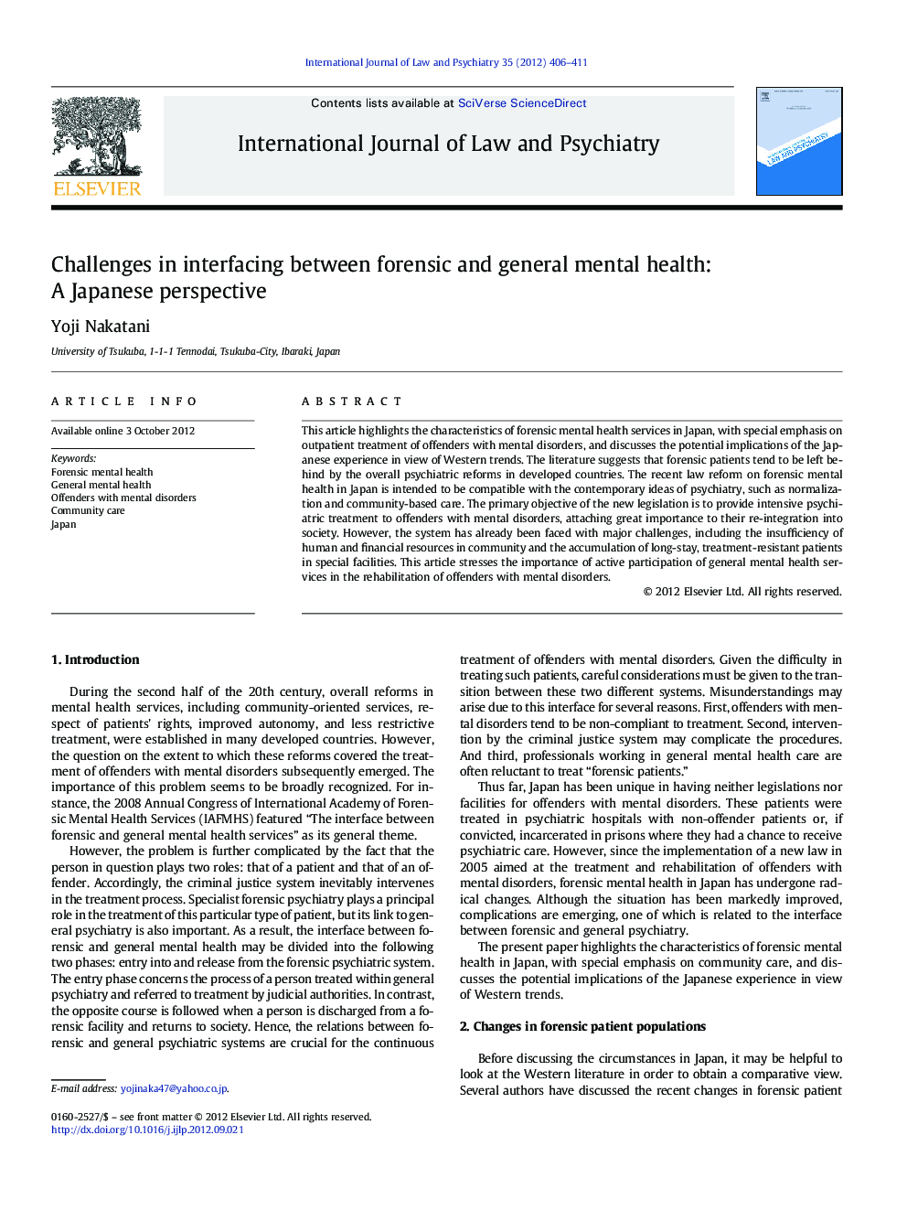 Challenges in interfacing between forensic and general mental health: A Japanese perspective