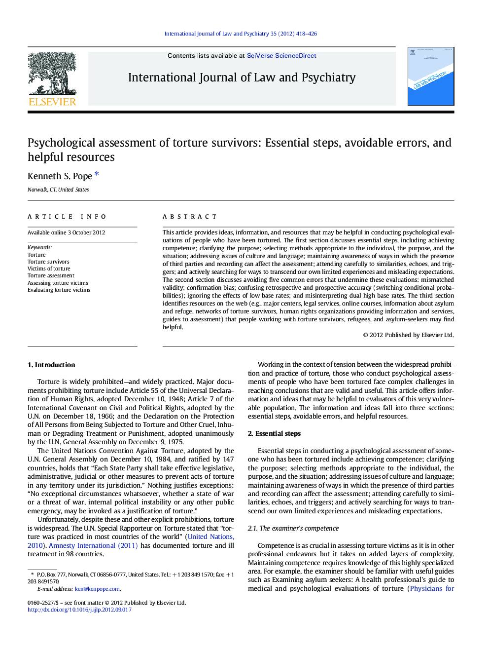 Psychological assessment of torture survivors: Essential steps, avoidable errors, and helpful resources