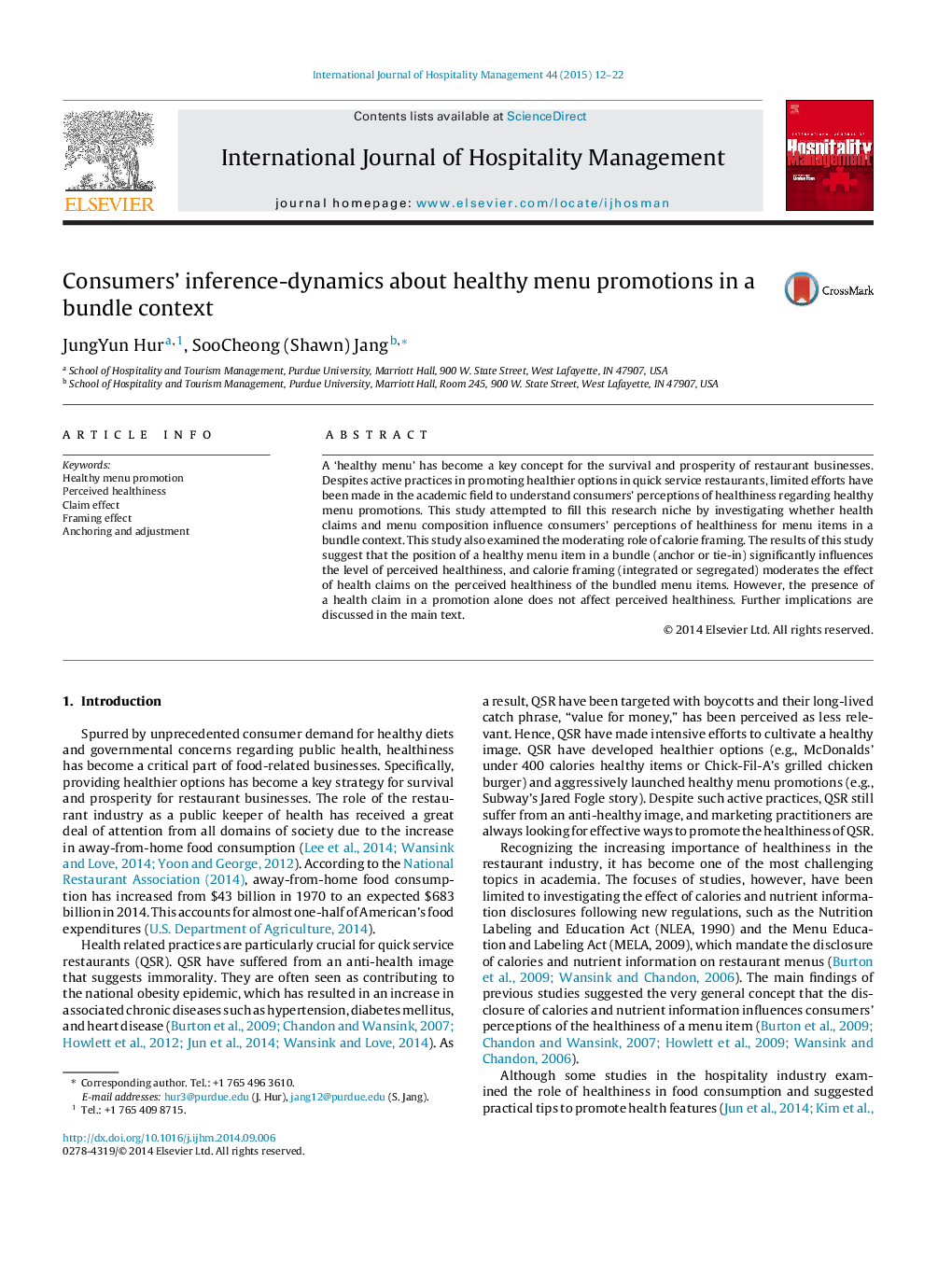 Consumers’ inference-dynamics about healthy menu promotions in a bundle context