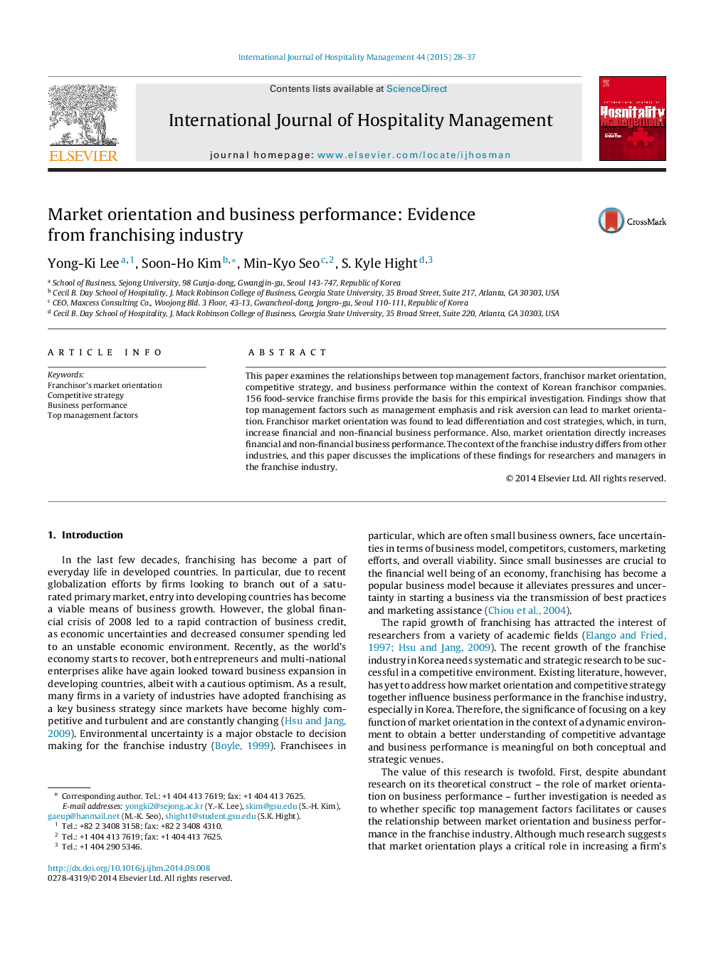 Market orientation and business performance: Evidence from franchising industry