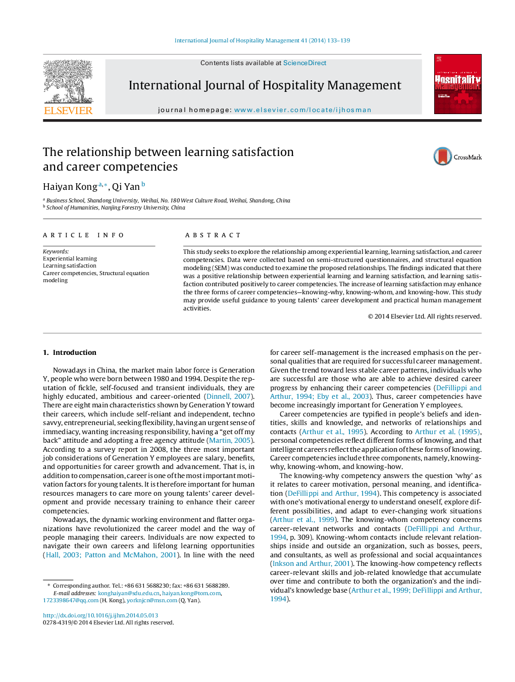 The relationship between learning satisfaction and career competencies