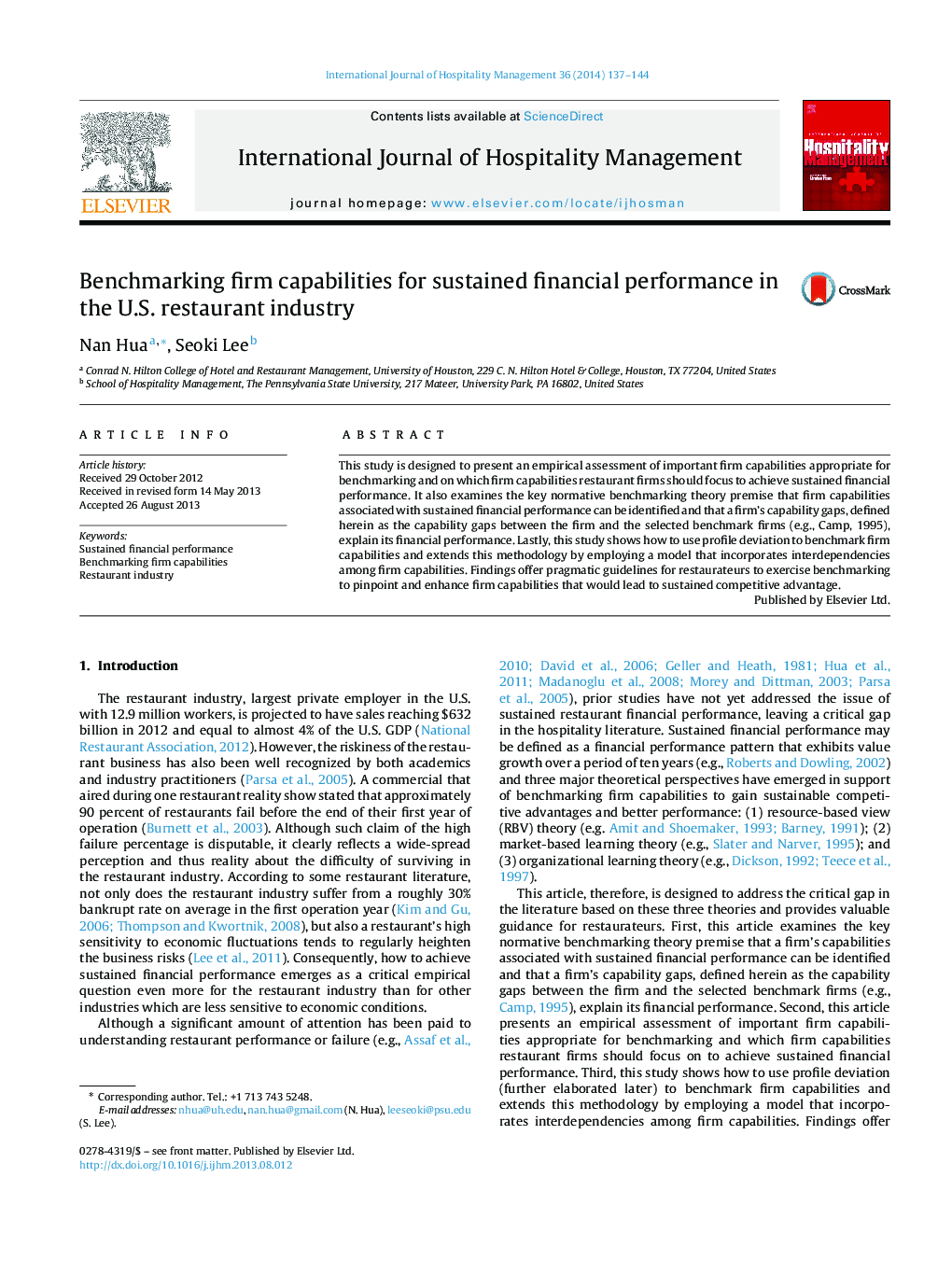 Benchmarking firm capabilities for sustained financial performance in the U.S. restaurant industry