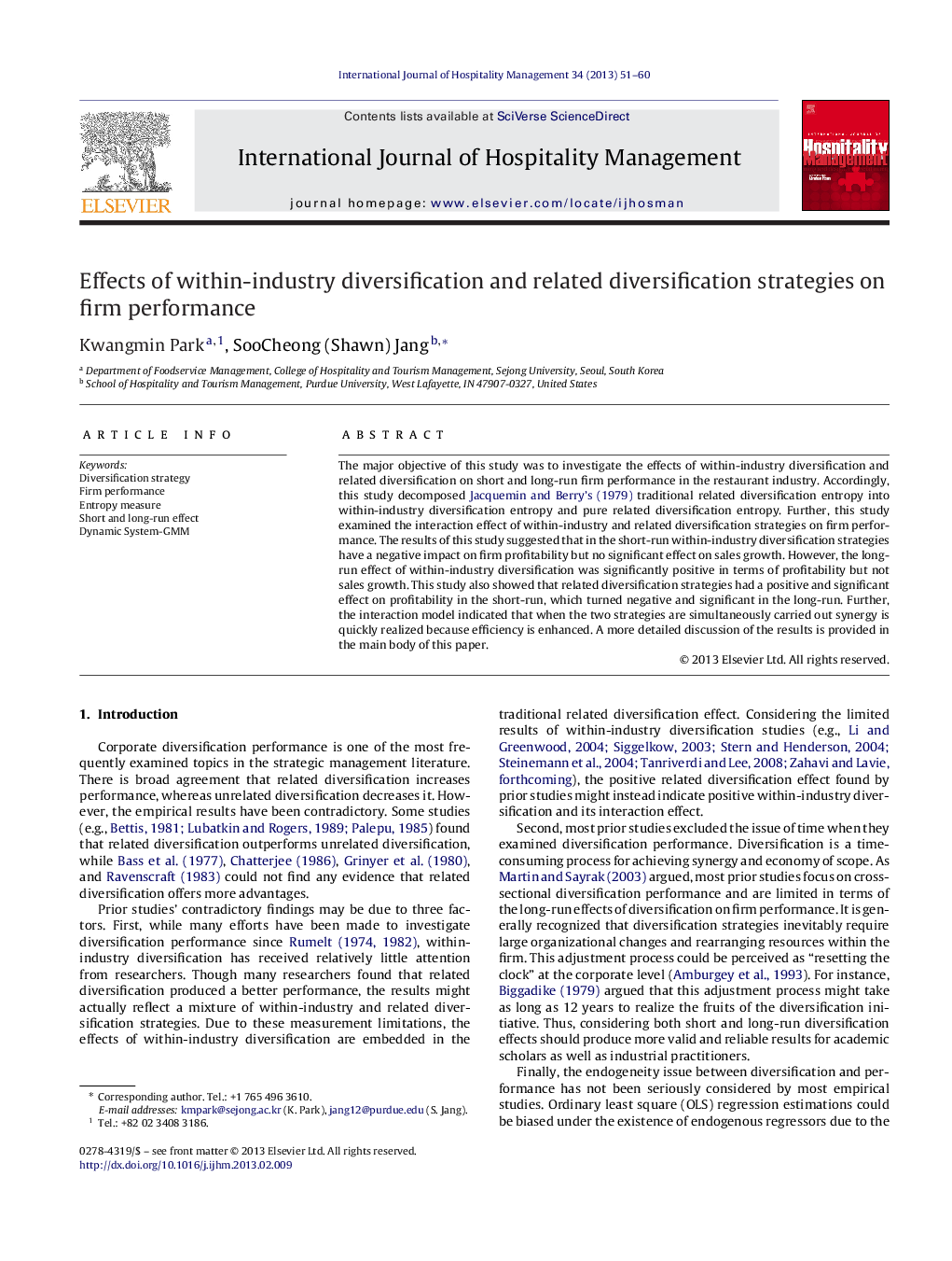 Effects of within-industry diversification and related diversification strategies on firm performance