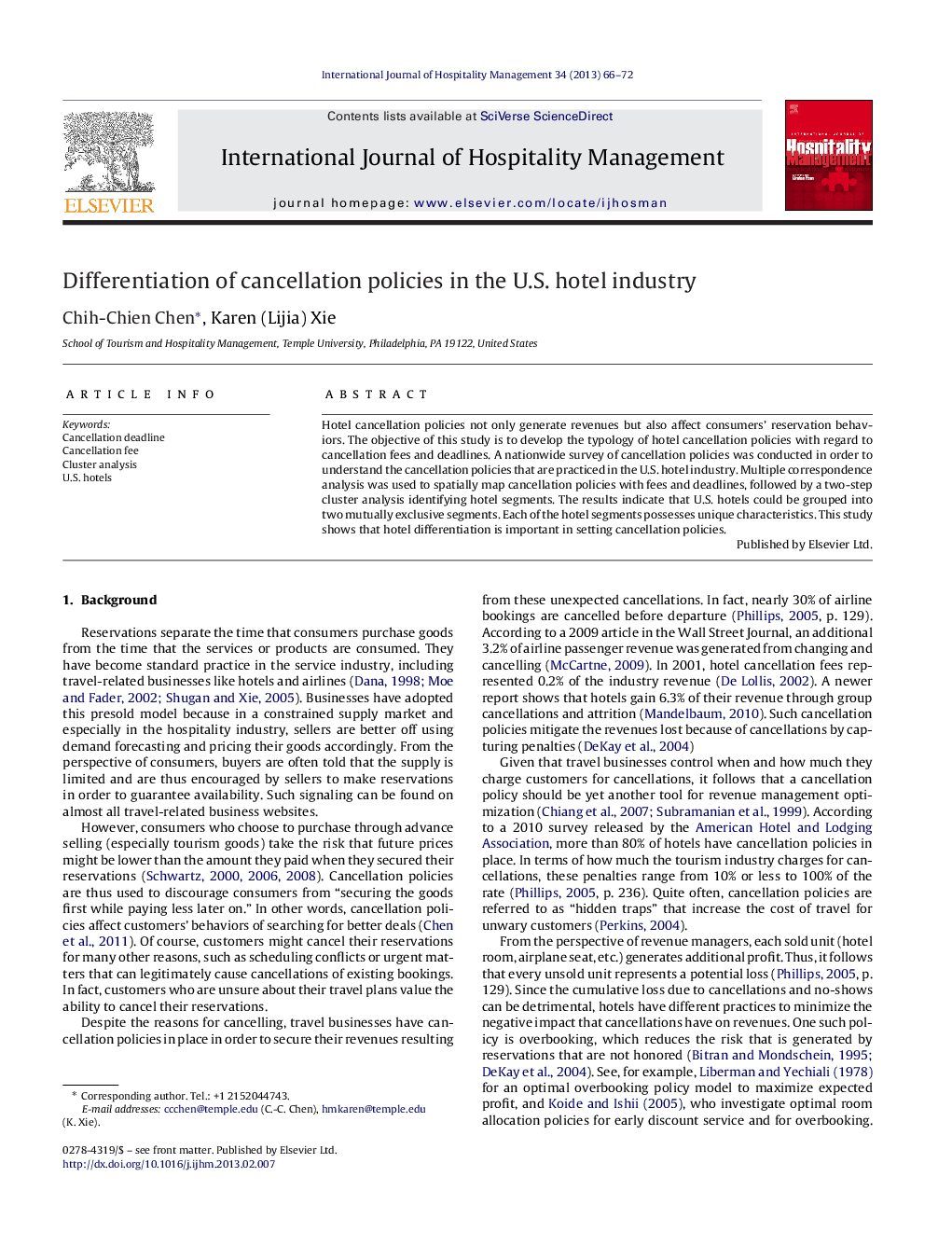 Differentiation of cancellation policies in the U.S. hotel industry