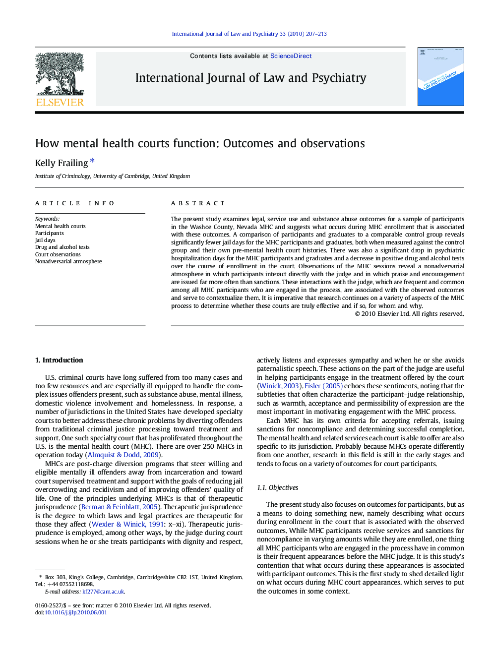 How mental health courts function: Outcomes and observations