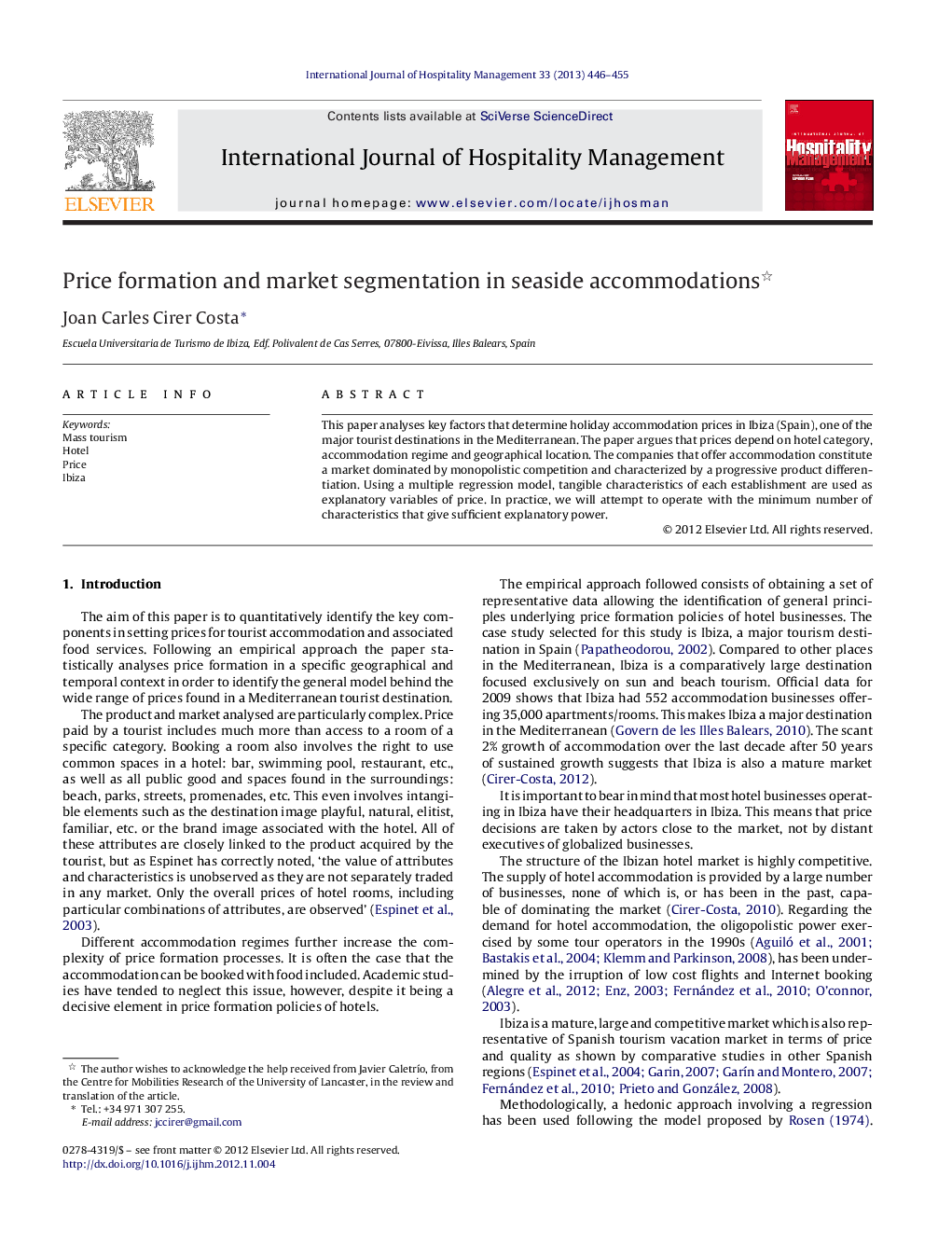 عکس صفحه اول مقاله: Price formation and market segmentation in seaside accommodations Price formation and market segmentation in seaside accommodations