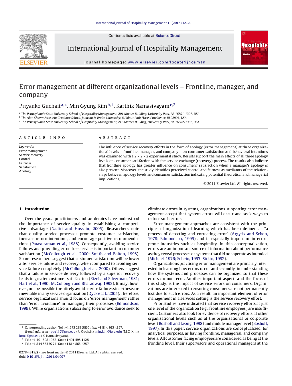 Error management at different organizational levels – Frontline, manager, and company