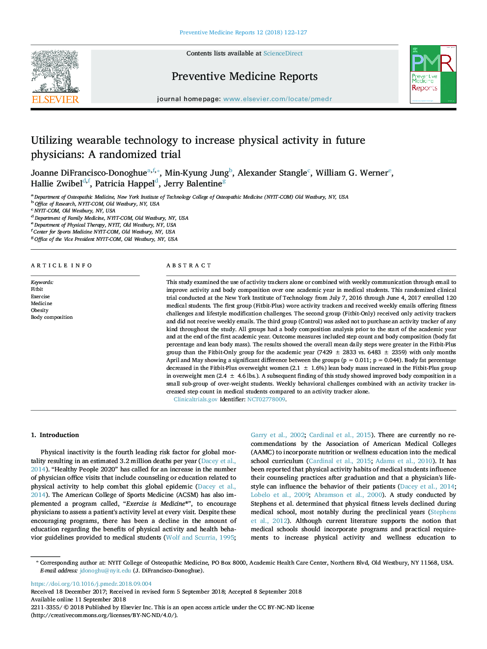 Utilizing wearable technology to increase physical activity in future physicians: A randomized trial