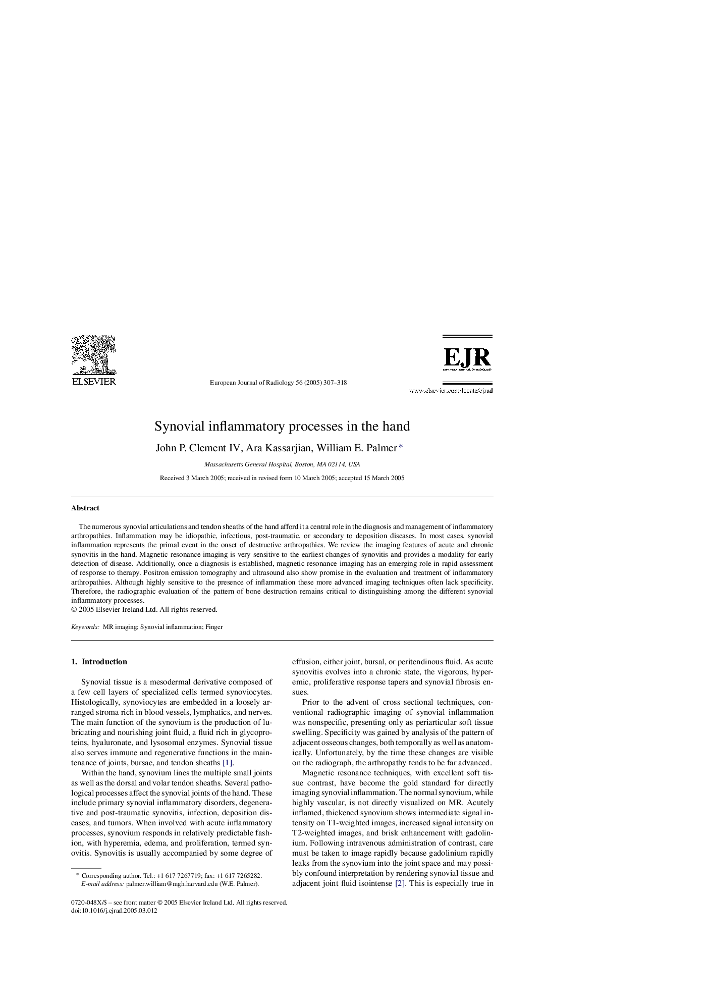 Synovial inflammatory processes in the hand