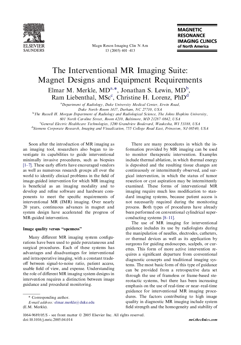 The Interventional MR Imaging Suite: Magnet Designs and Equipment Requirements