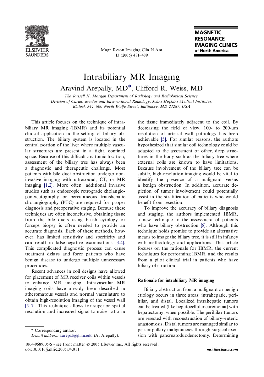 Intrabiliary MR Imaging