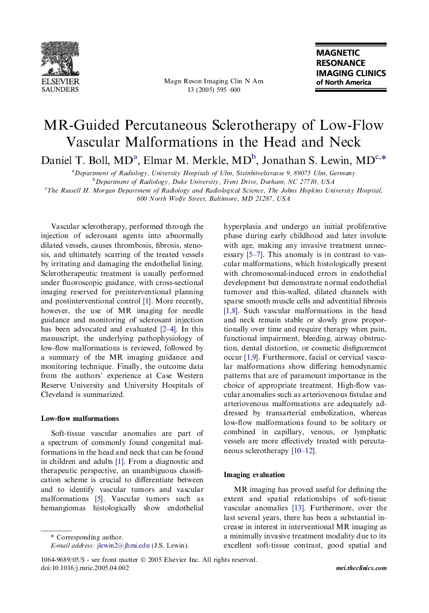 MR-Guided Percutaneous Sclerotherapy of Low-Flow Vascular Malformations in the Head and Neck