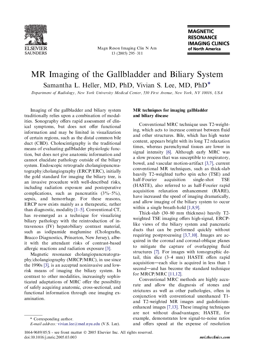 MR Imaging of the Gallbladder and Biliary System