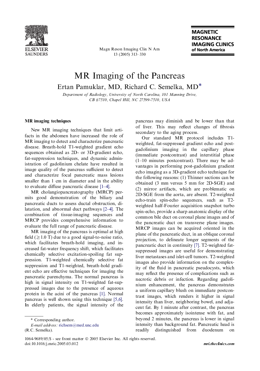 MR Imaging of the Pancreas